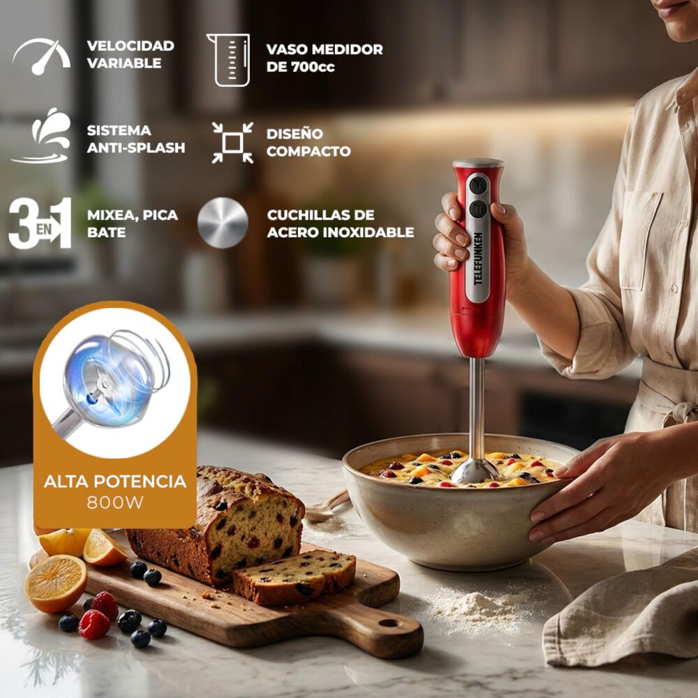 Batidora De Inmersi&oacute;n Telefunken 800w + Acc Multifuncionales image number 8.0