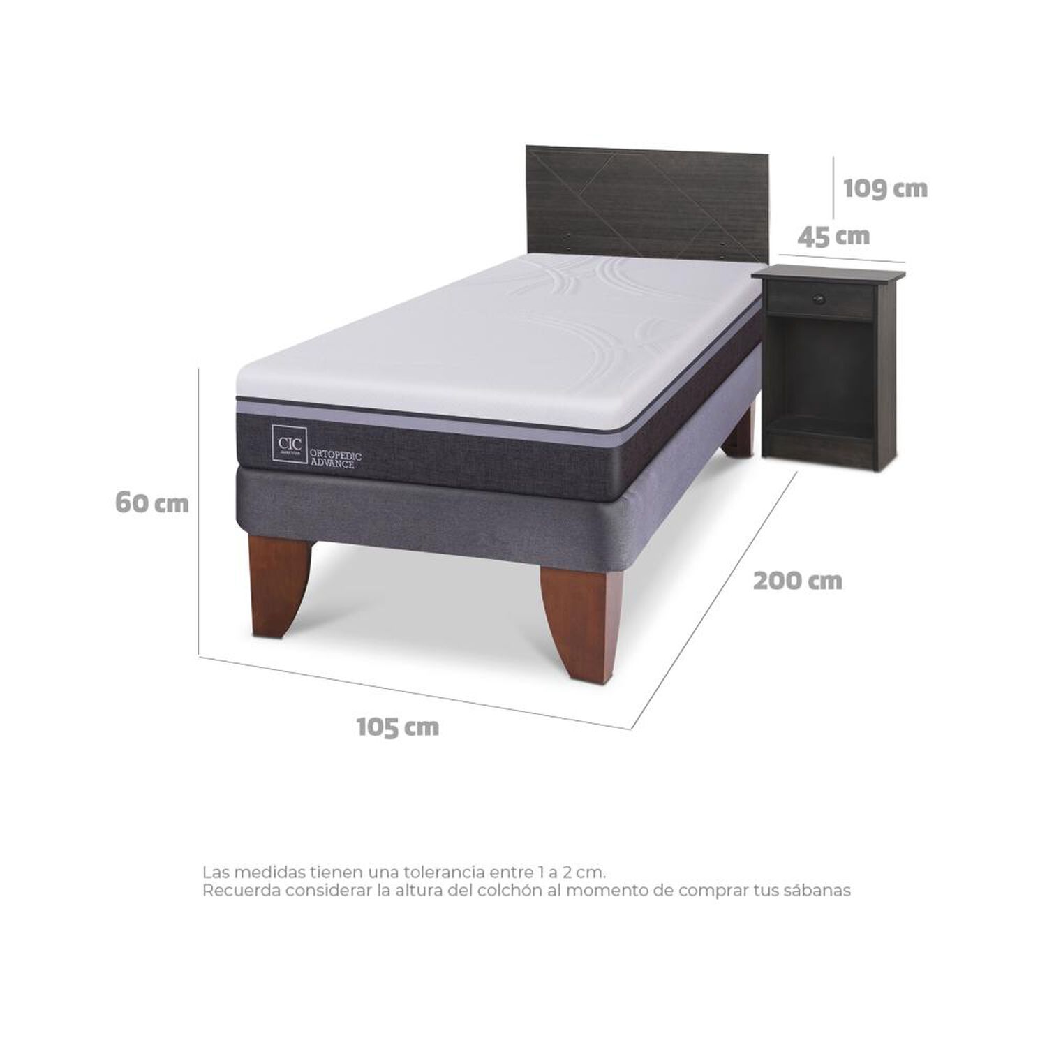 Cama Europea Cic Ortopedic Advance / 1.5 Plazas / Base Normal + Set De Maderas image number 3.0