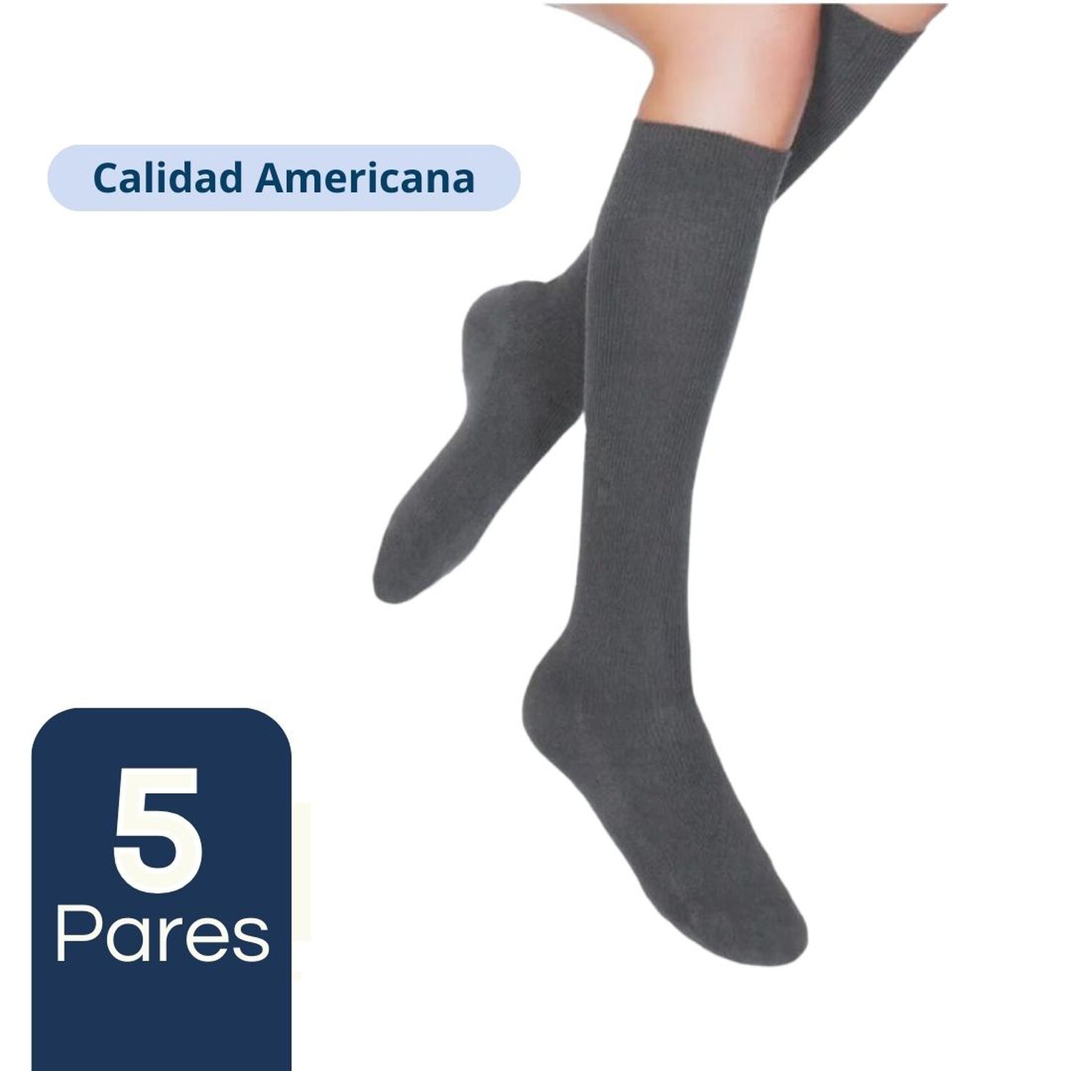 Pack 5 Calcetines Escolar Largo Algod&oacute;n Gris Unisex image number 0.0