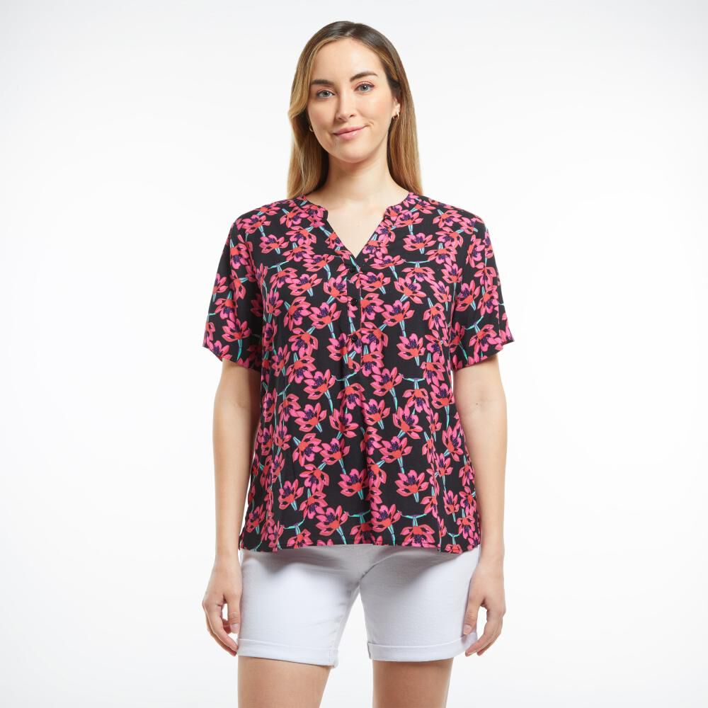 Blusa Full Print Flores Manga Corta Cuello Mao Mujer Geeps image number 0.0