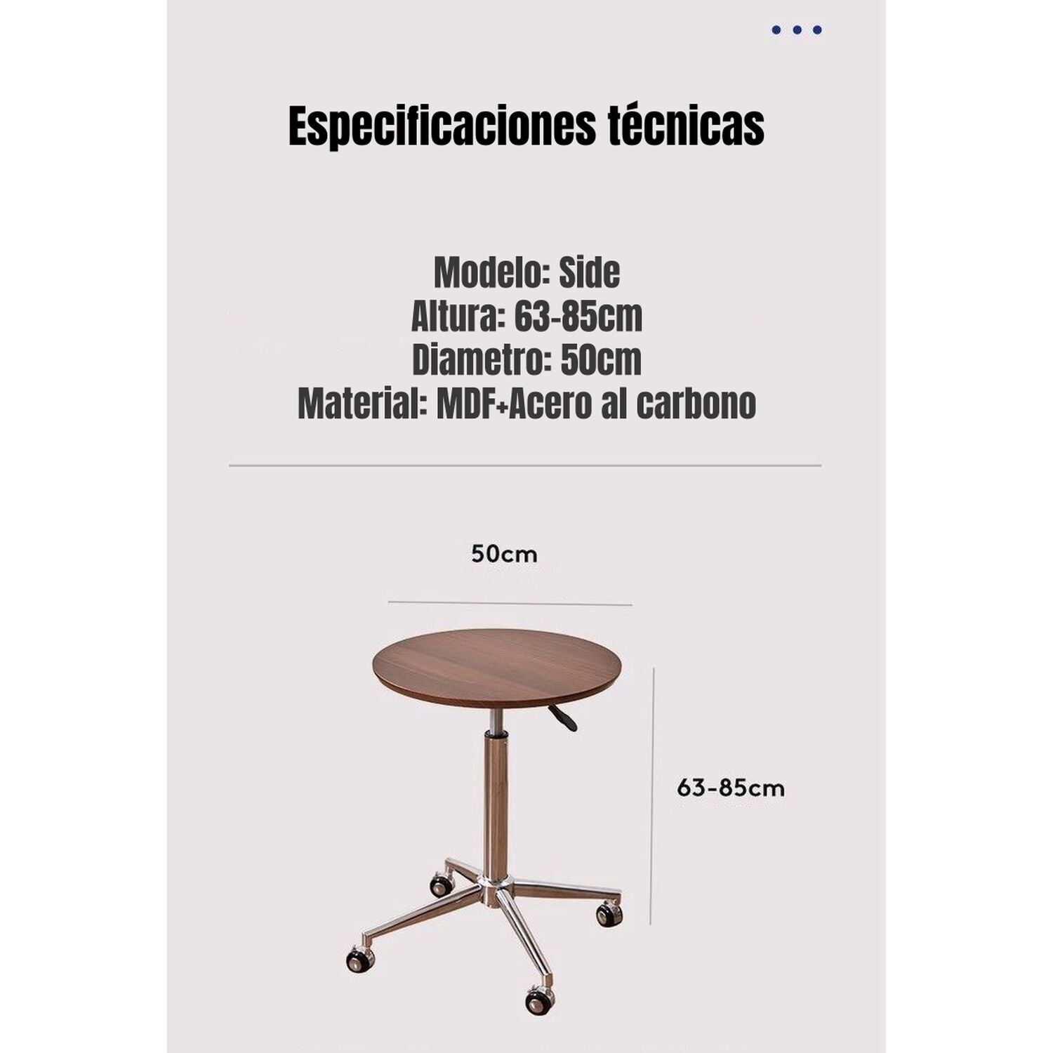 Mesa Lateral Auxiliar Centro Regulable 63-85cm Side Caf&eacute; image number 2.0