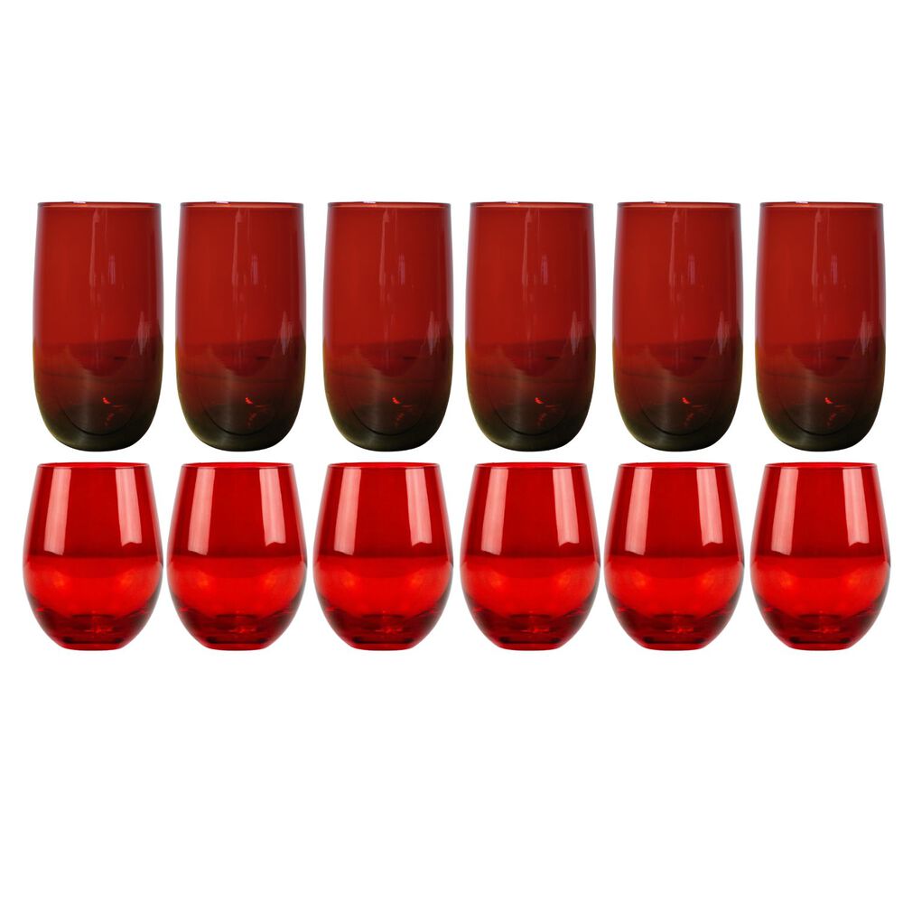 Set 12 Vasos Vidrio Altos Y Bajos Full Color Rojo Allegra image number 0.0