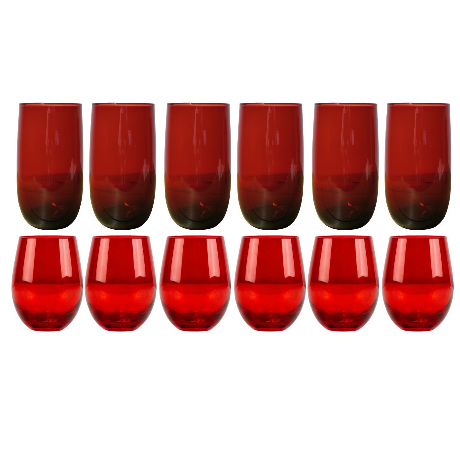 Set 12 Vasos Vidrio Altos Y Bajos Full Color Rojo Allegra image number 0.0