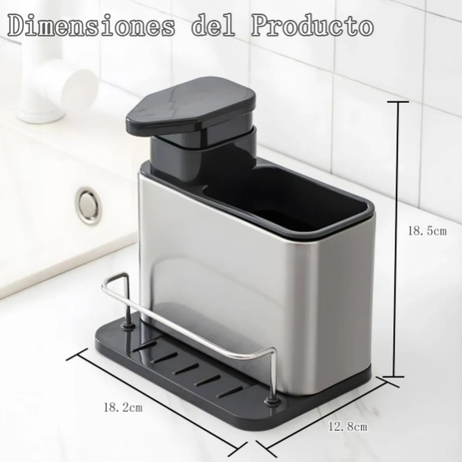 Dispensador De Jab&oacute;n Para Cocina Negro Plateado image number 3.0