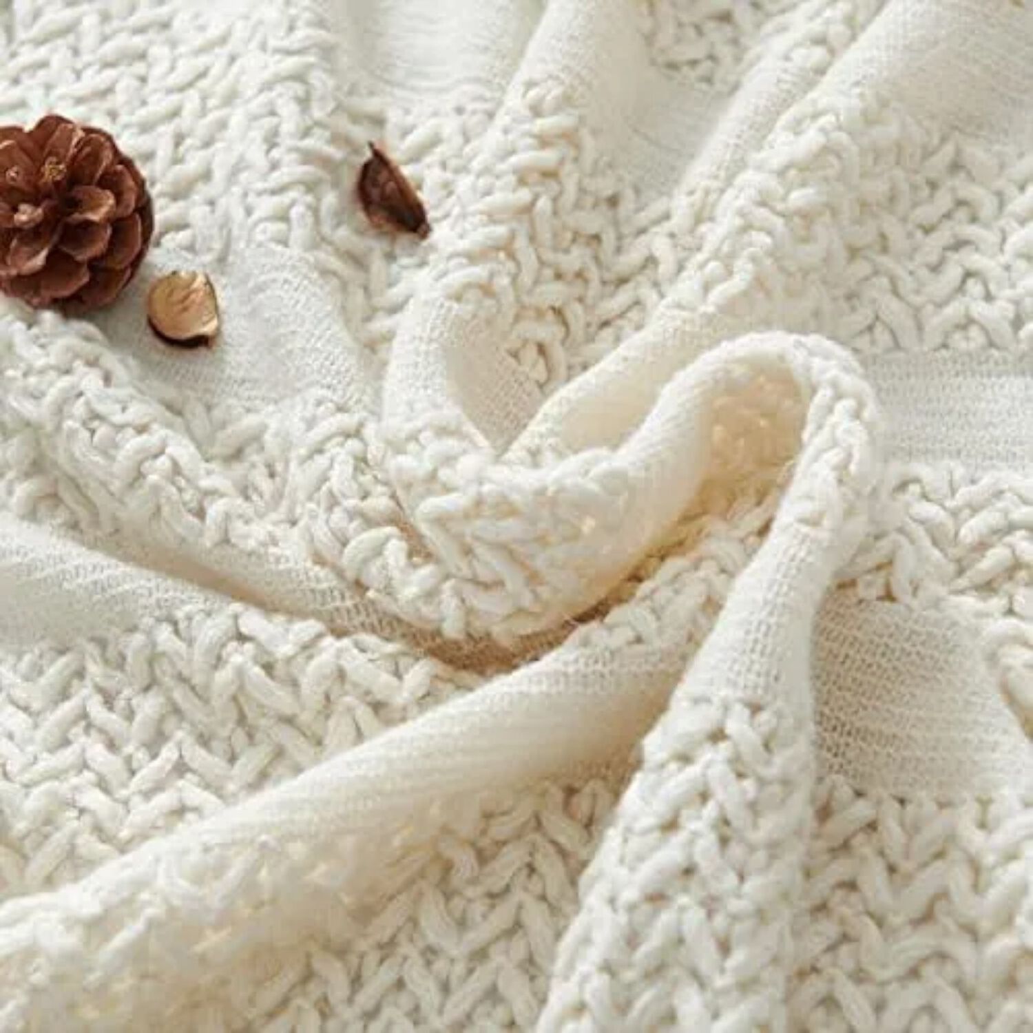 Manta Encaje De Lana Gruesa Tejida A Mano Premium 150x230cm Blanco image number 1.0