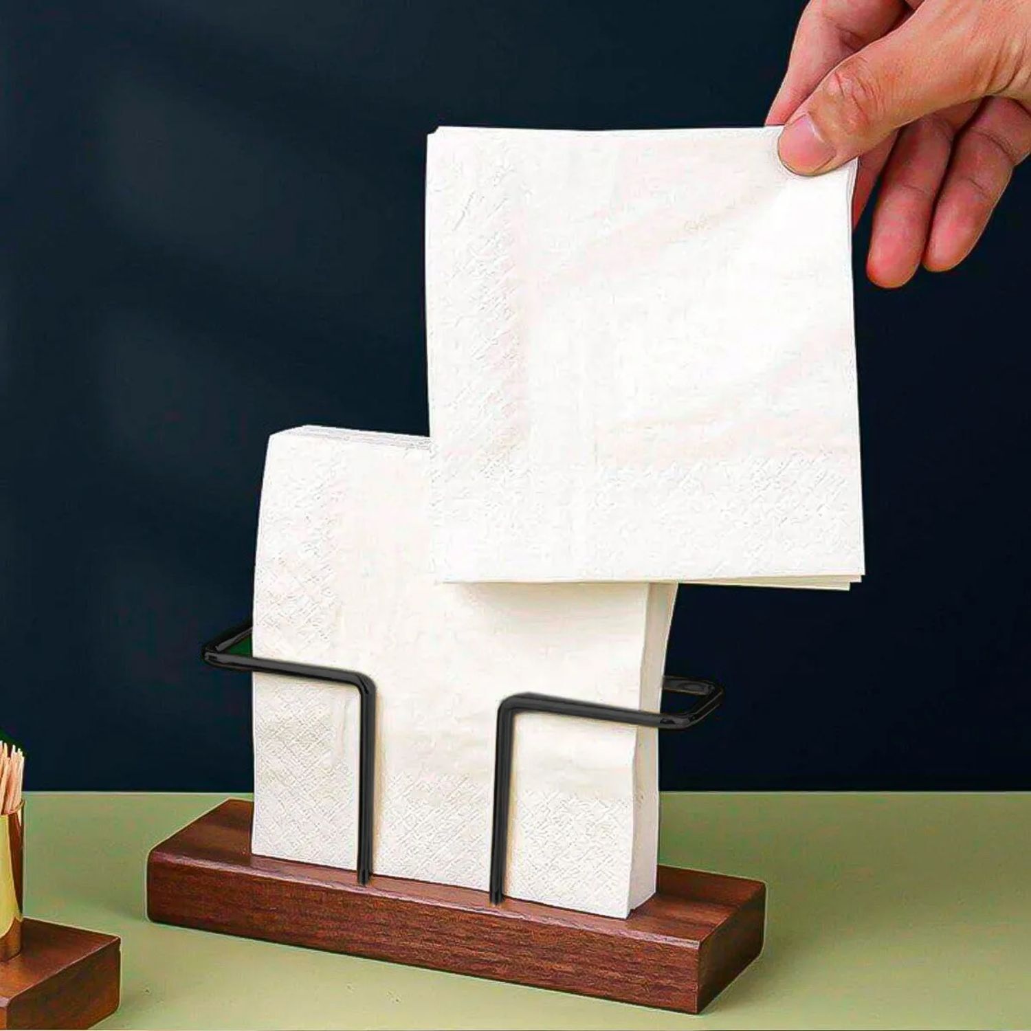 Servilletero Base Madera Hierro Mesa Decorativo Wayu image number 3.0
