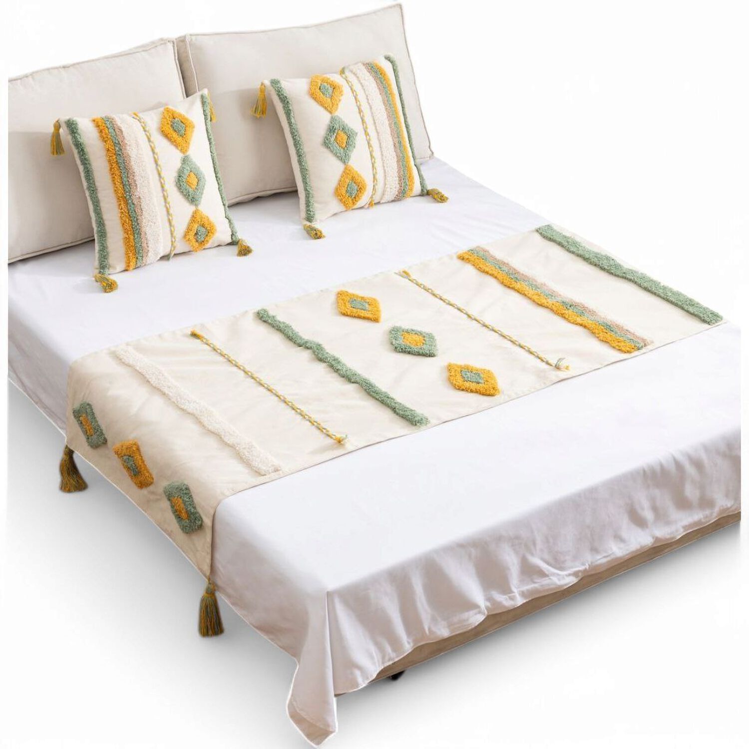 Piecera Boho 2 Plazas O King Pie De Cama Medida 210cm X 70cm + 2 Fundas 45cm X 45cm - Pb2-2 image number 0.0