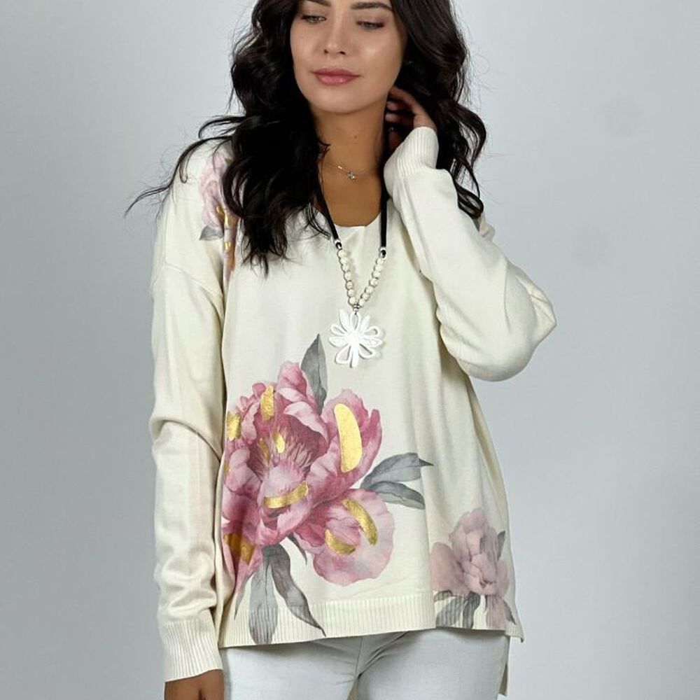 Sweater Spandex Flores Peonias Estampadas image number 1.0