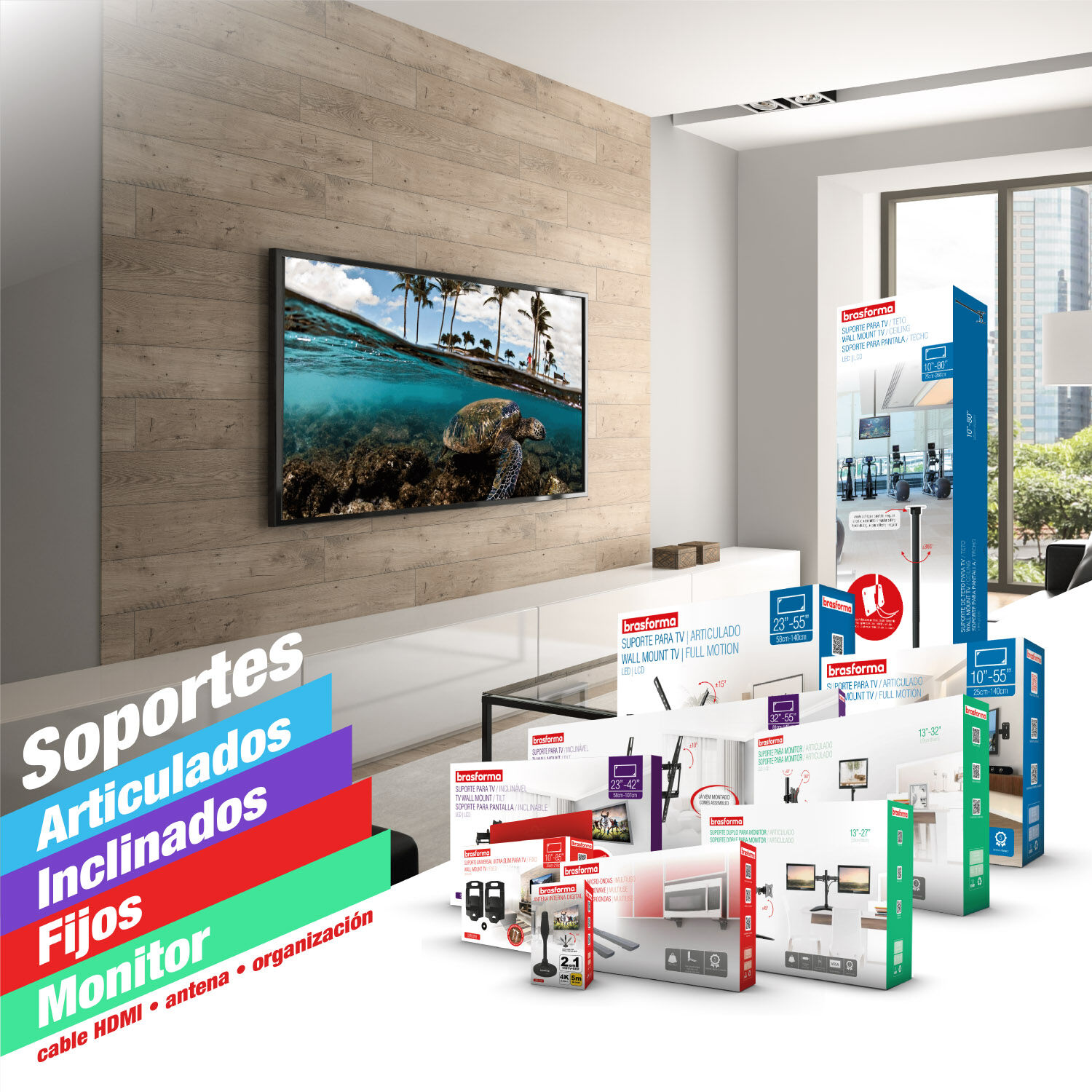 Soporte Tv Con Brazo Articulado De 49cm - 23" A 56" 30kg Sbrp1041 Brasforma image number 5.0