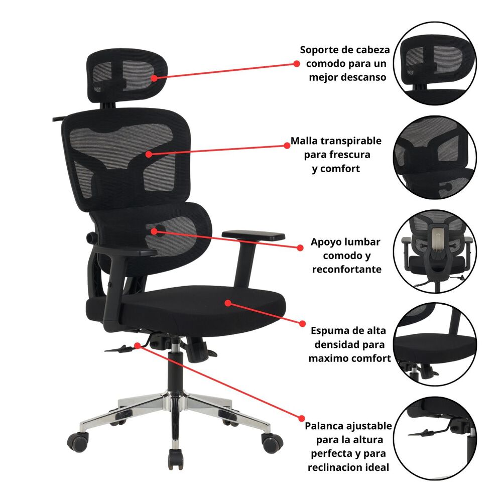 Silla Escritorio Ergohuman Troy Negro image number 2.0