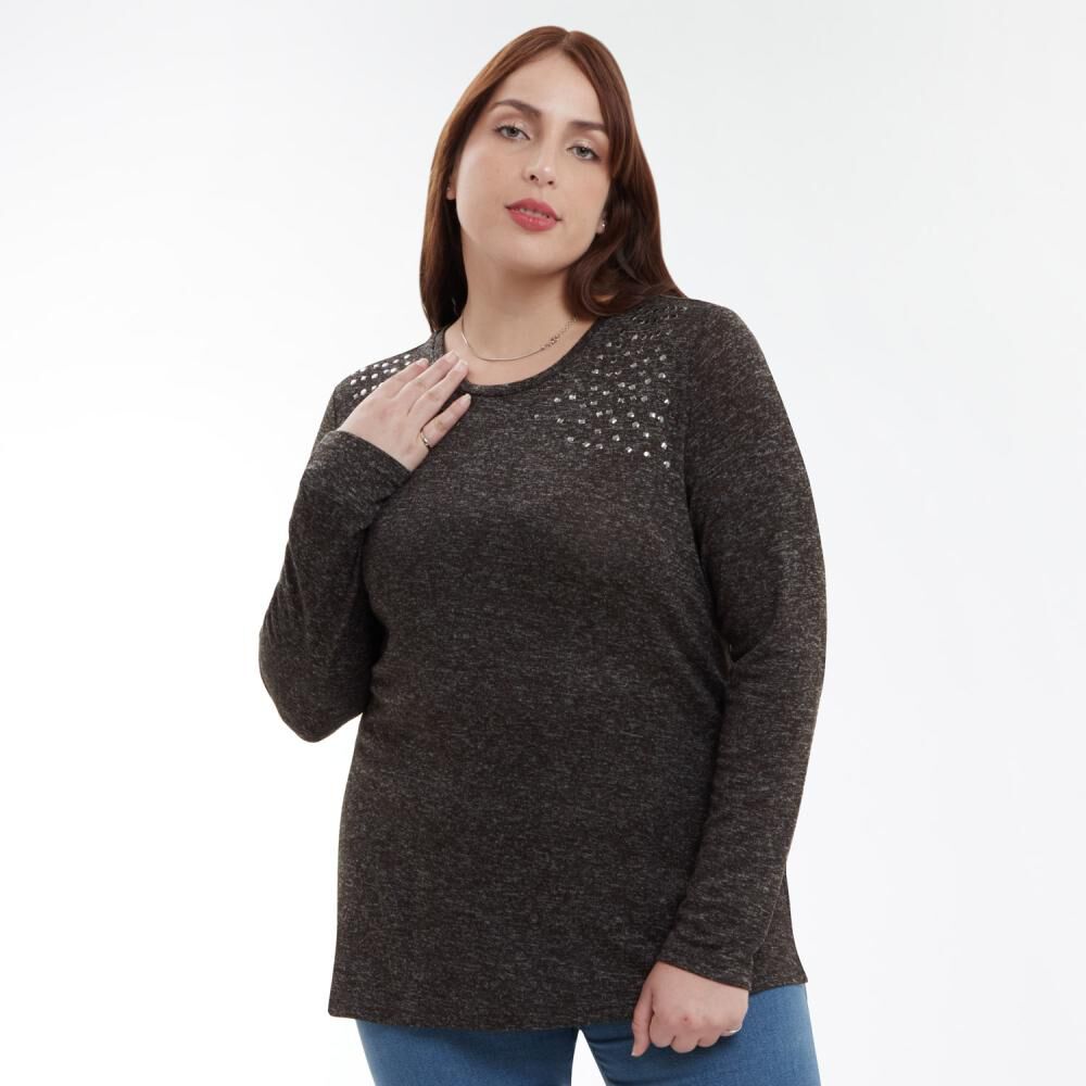 Sweater Talla Grande Aplicación Strass Cuello Redondo Mujer Sexy Large image number 0.0