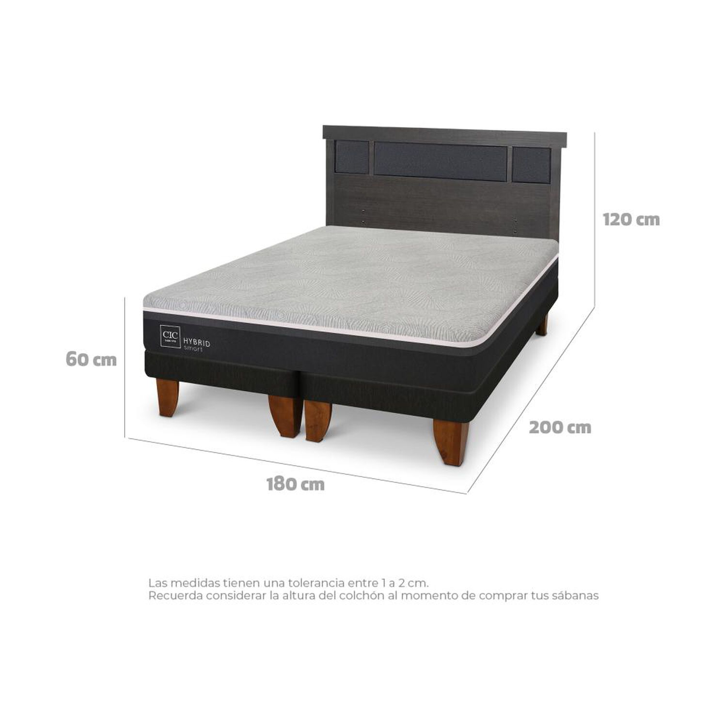 Cama Europea Cic Hybrid Smart / King / Base Dividida + Respaldo image number 3.0