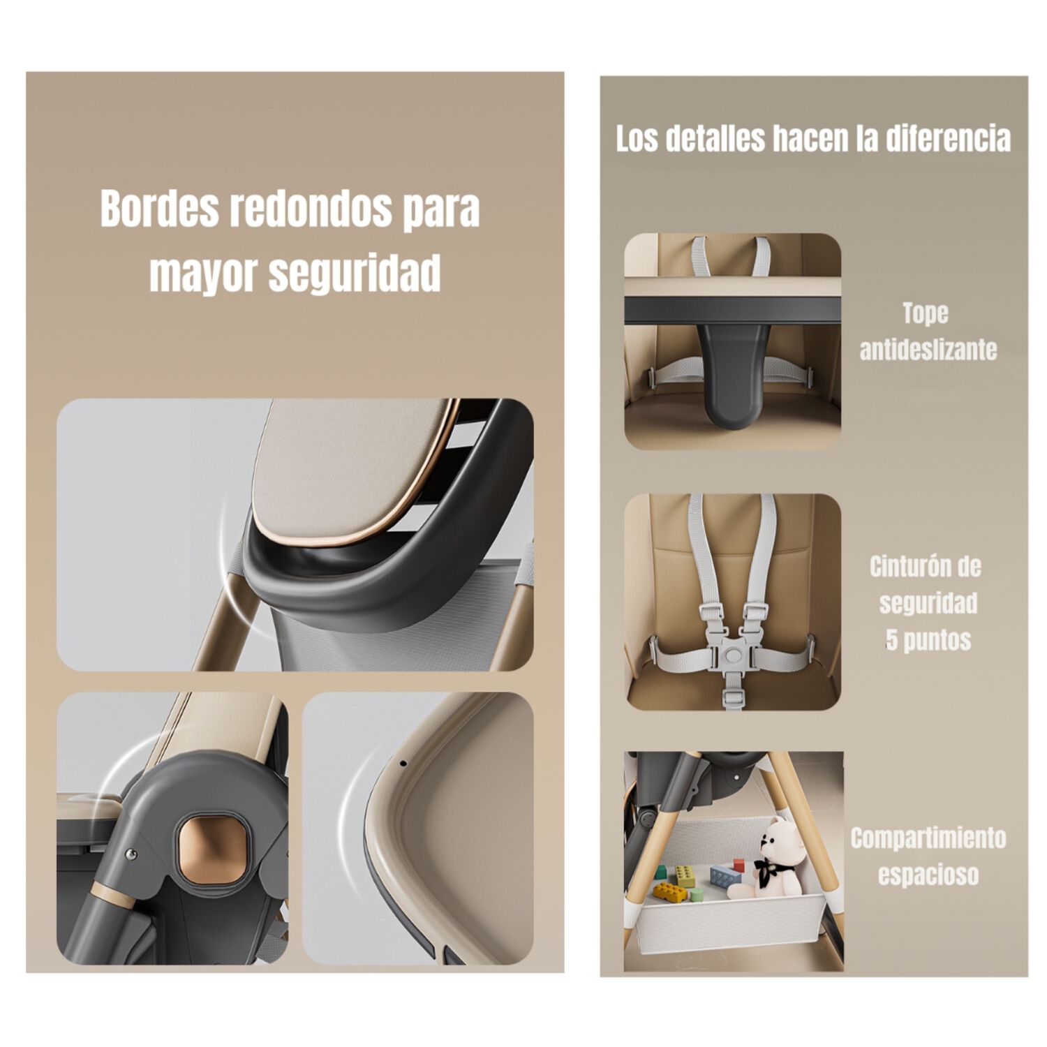 Silla De Comer Reclinable Plegable Lubabycas Caf&eacute; image number 6.0