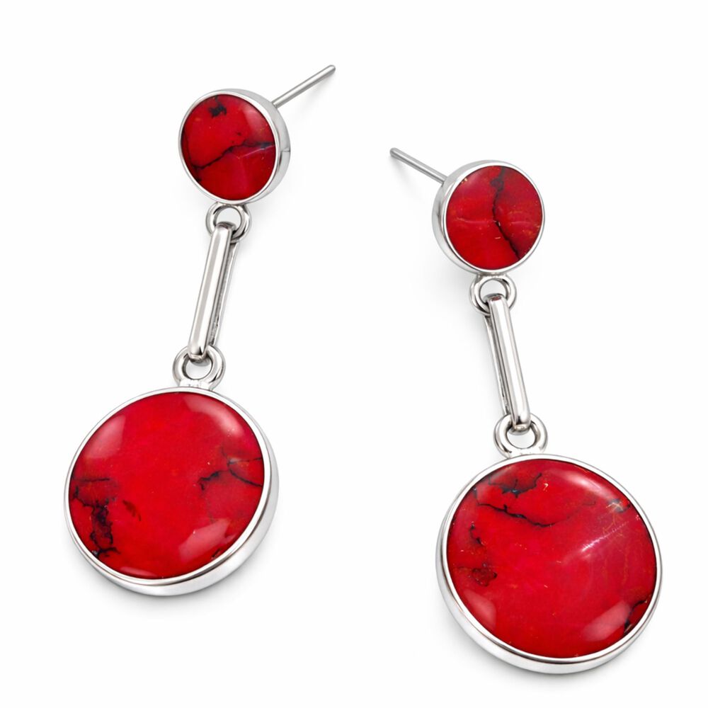 Aros Granate Circular Plata 950 Atornillados Colgantes Mujer Elegantes Piedra Roja image number 2.0