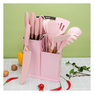 Set 19 Utensilios Juego De Cocina Silicona Antiadherentes Rosado