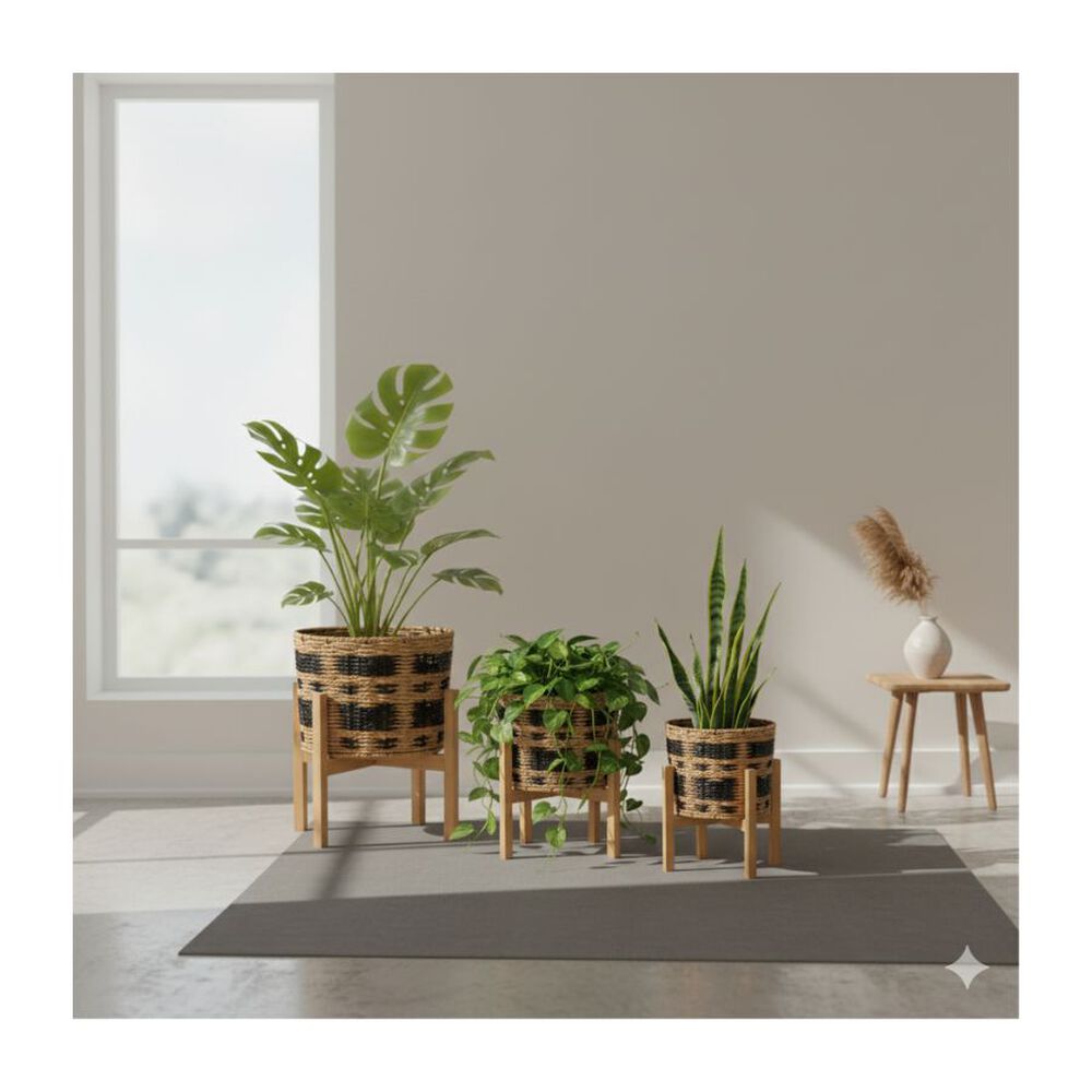 Set De 3 Maceteros Premium Con Bases De Madera image number 2.0