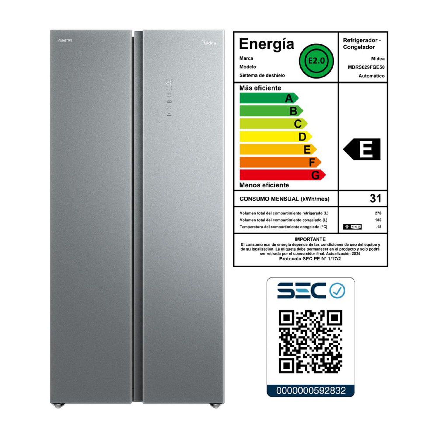 Refrigerador Side By Side Midea Mdrs629fge50 / No Frost / 461 Litros / E image number 15.0