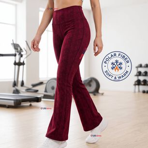 Pantal&oacute;n Polar Con Chiporro Palazzo Mujer Elasticada T&eacute;rmica Burdeo Jeans