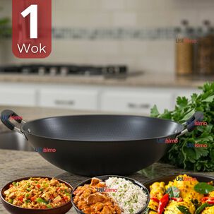 Wok Chino Acero Inoxidable Antiadherente 34cm Color Negro