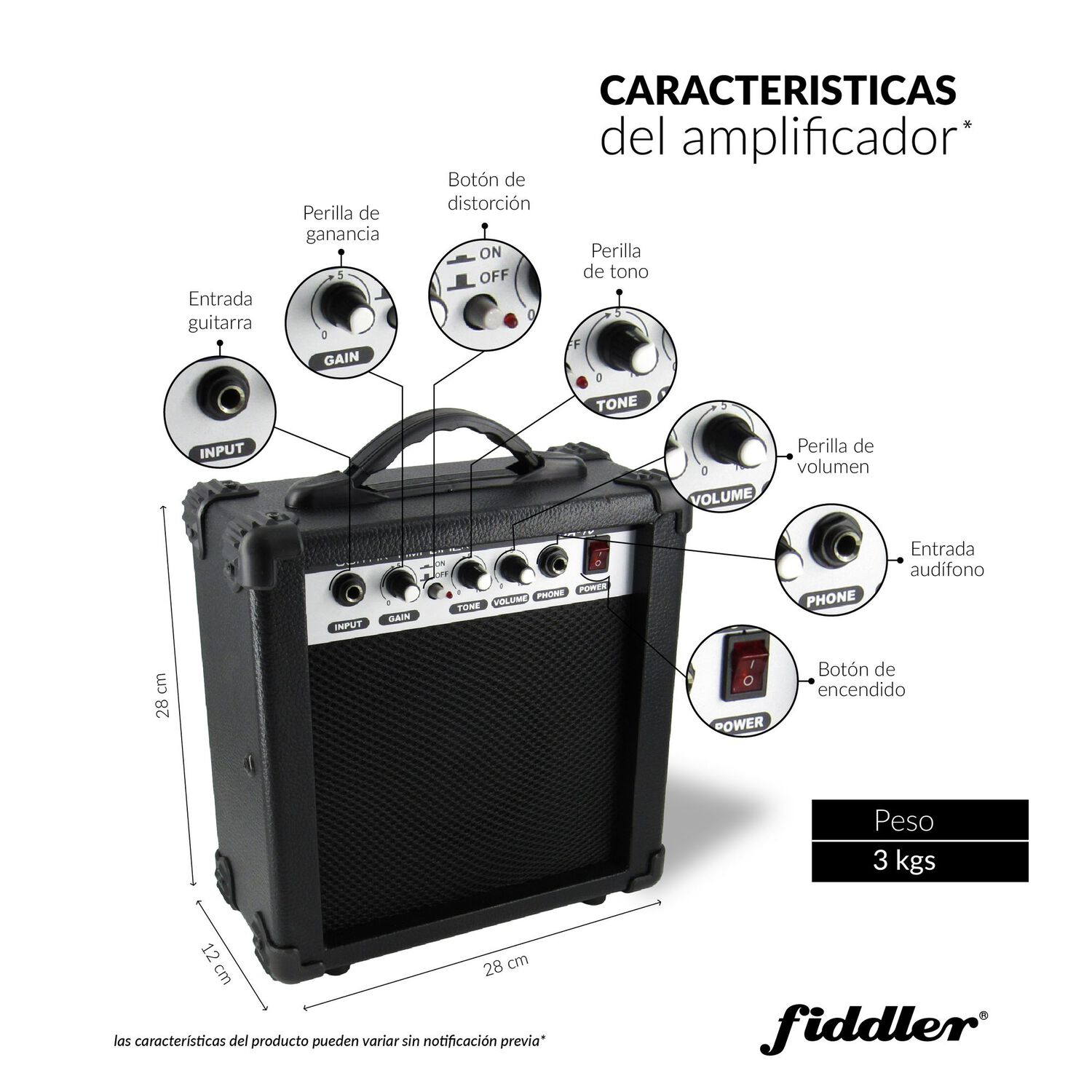 Combo Guitarra El&eacute;ctrica Negra + Amplificador Fiddler image number 8.0