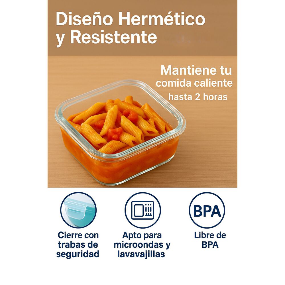 Pack 2 Contenedores Hermetico Vidrio Cuadrado 380ml Allegra image number 2.0