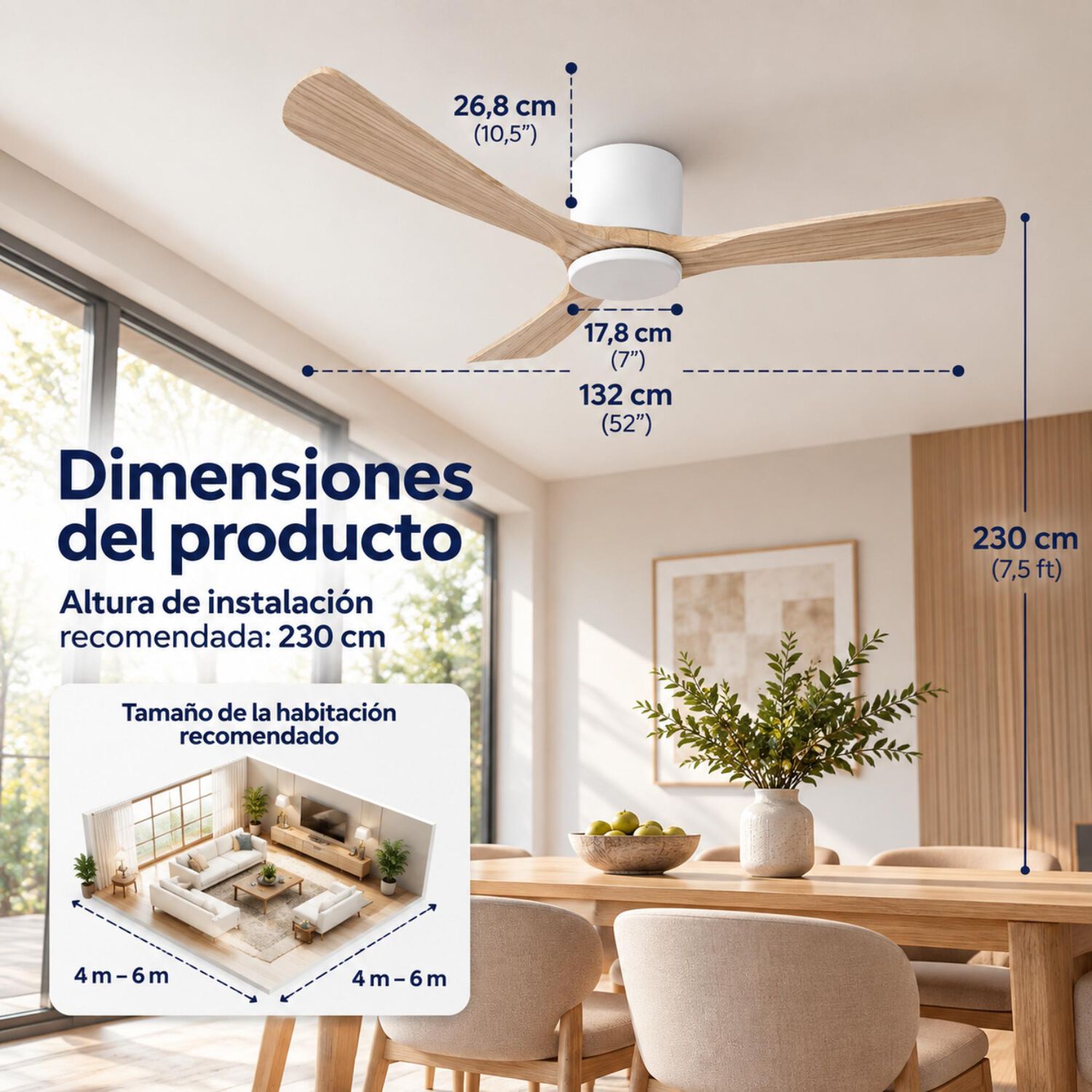 Ventilador De Techo Sumo Vt50 Blanco 52" 3 Aspas De Madera Natural image number 2.0