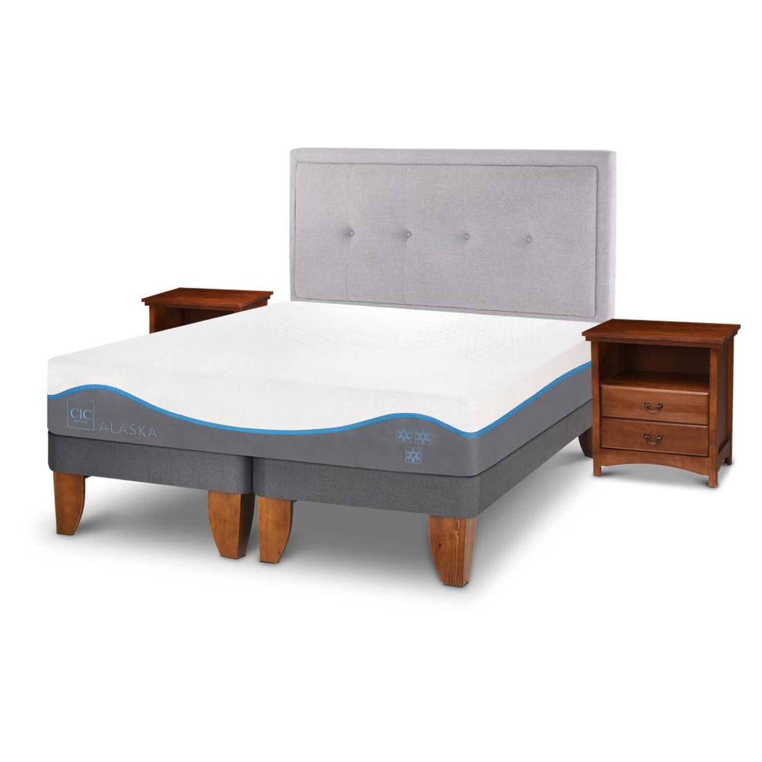Cama Europea Cic Alaska / 2 Plazas / Base Dividida + Set De Maderas image number 1.0