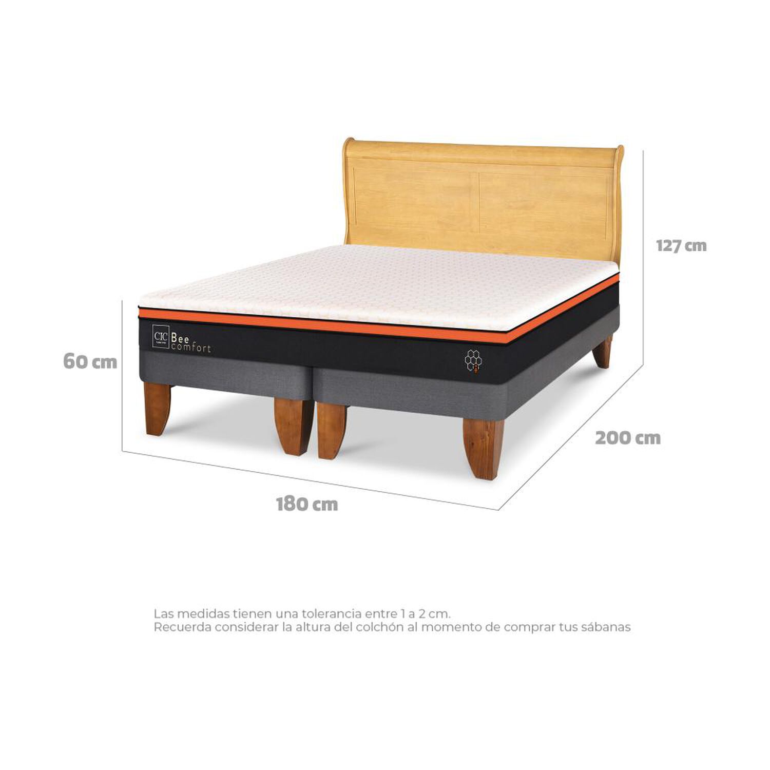 Cama Europea Cic Beecomfort / King / Base Dividida + Respaldo image number 2.0