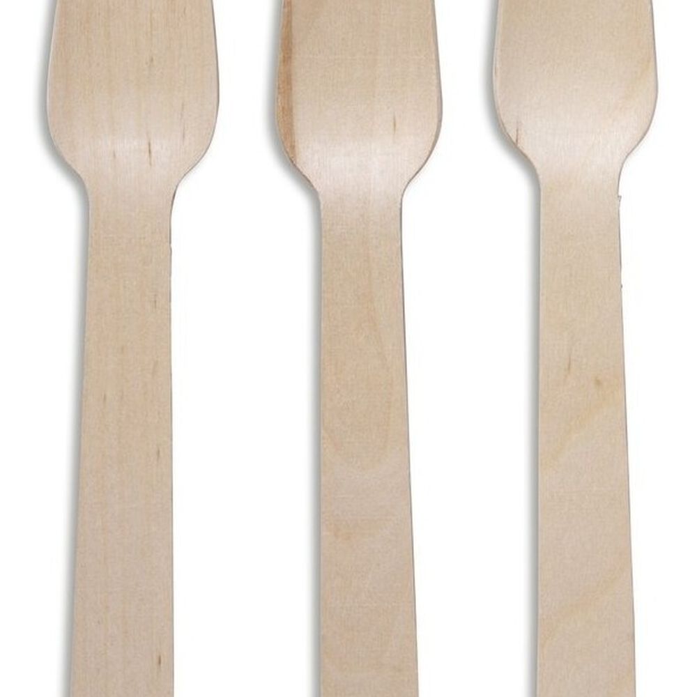 100 Tenedores Cubiertos De Madera Desechables Ecológico image number 0.0