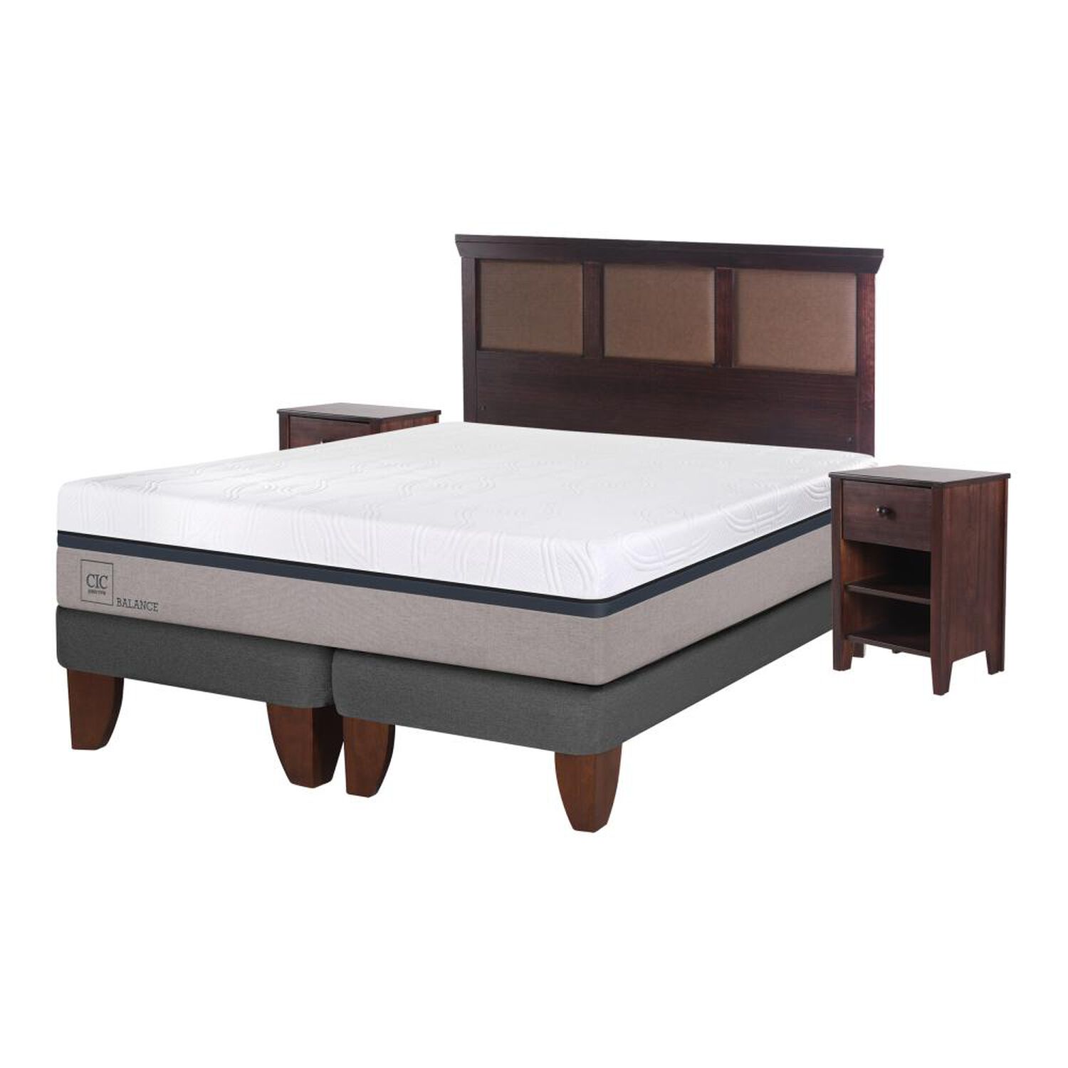 Cama Europea Cic Balance / 2 Plazas / Base Dividida + Set De Maderas image number 1.0