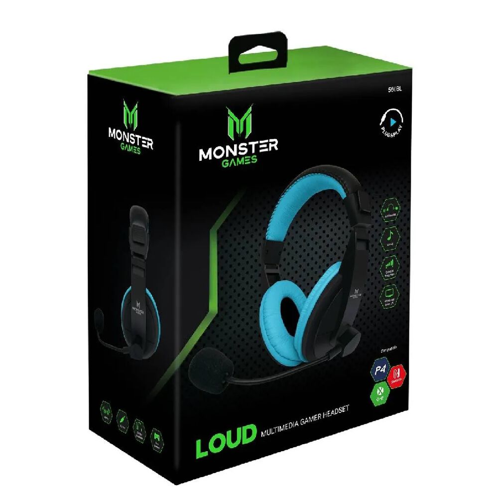 Aud&iacute;fonos Gamer Para Multiplataformas Con Micr&oacute;fono Monster Negro Con Azul image number 2.0