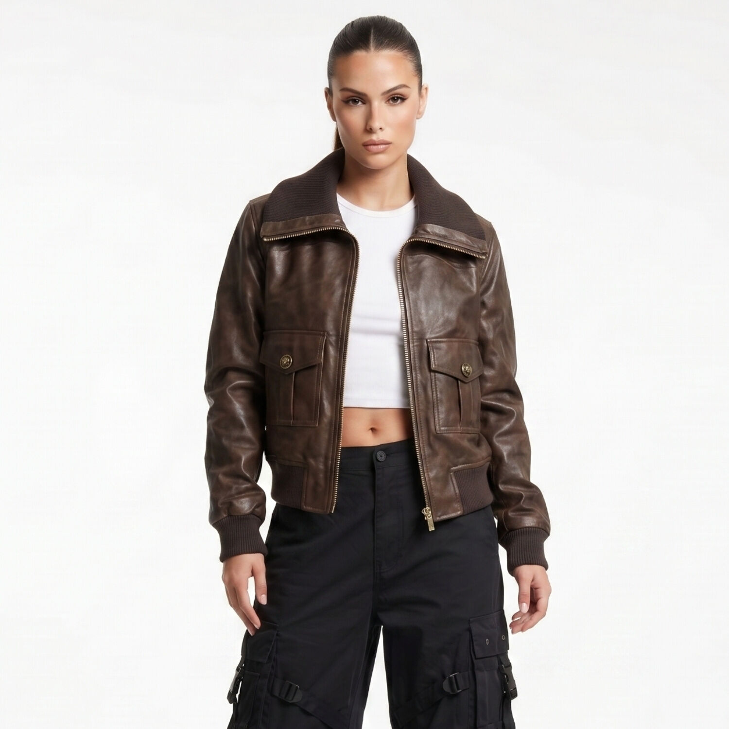 Chaqueta Ecocuero Bomber Mujer Phoebe image number 0.0