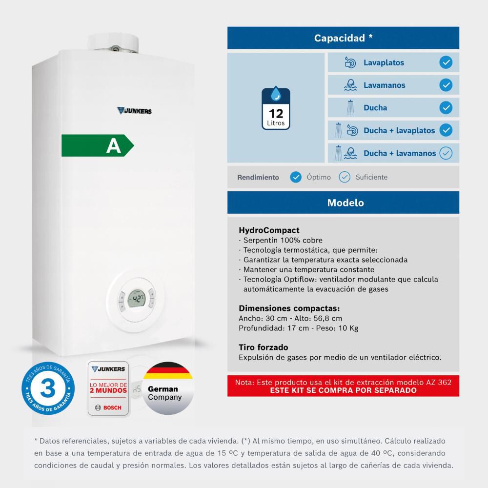Calefont Junkers Hydrocompact  / Tiro Forzado / Gas Licuado  / 12 Litros image number 2.0