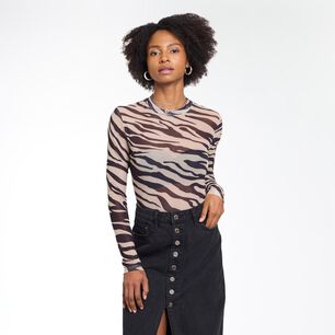 Polera Estampada Manga Larga Cuello Redondo Mujer Rolly Go