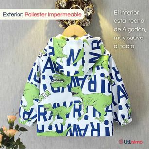 Cortaviento Impermeable Chaqueta Estampado Ni&ntilde;o Y Beb&eacute; Rawr Dinosaur