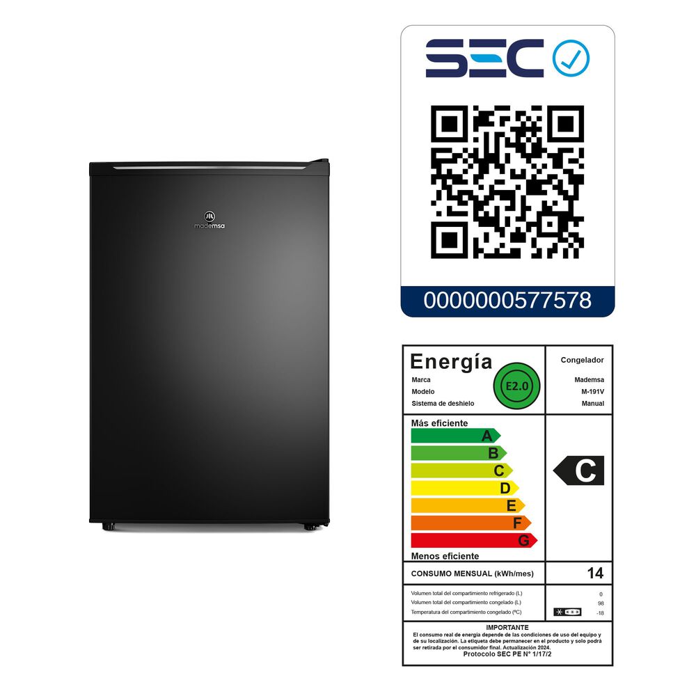 Mini Congelador Freezer Vertical Fr&iacute;o Directo 98l Inverter M191v image number 12.0