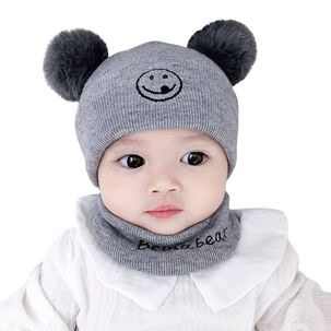 Gorro Con Cuello Para Beb&eacute; Orejitas Oso Para Invierno