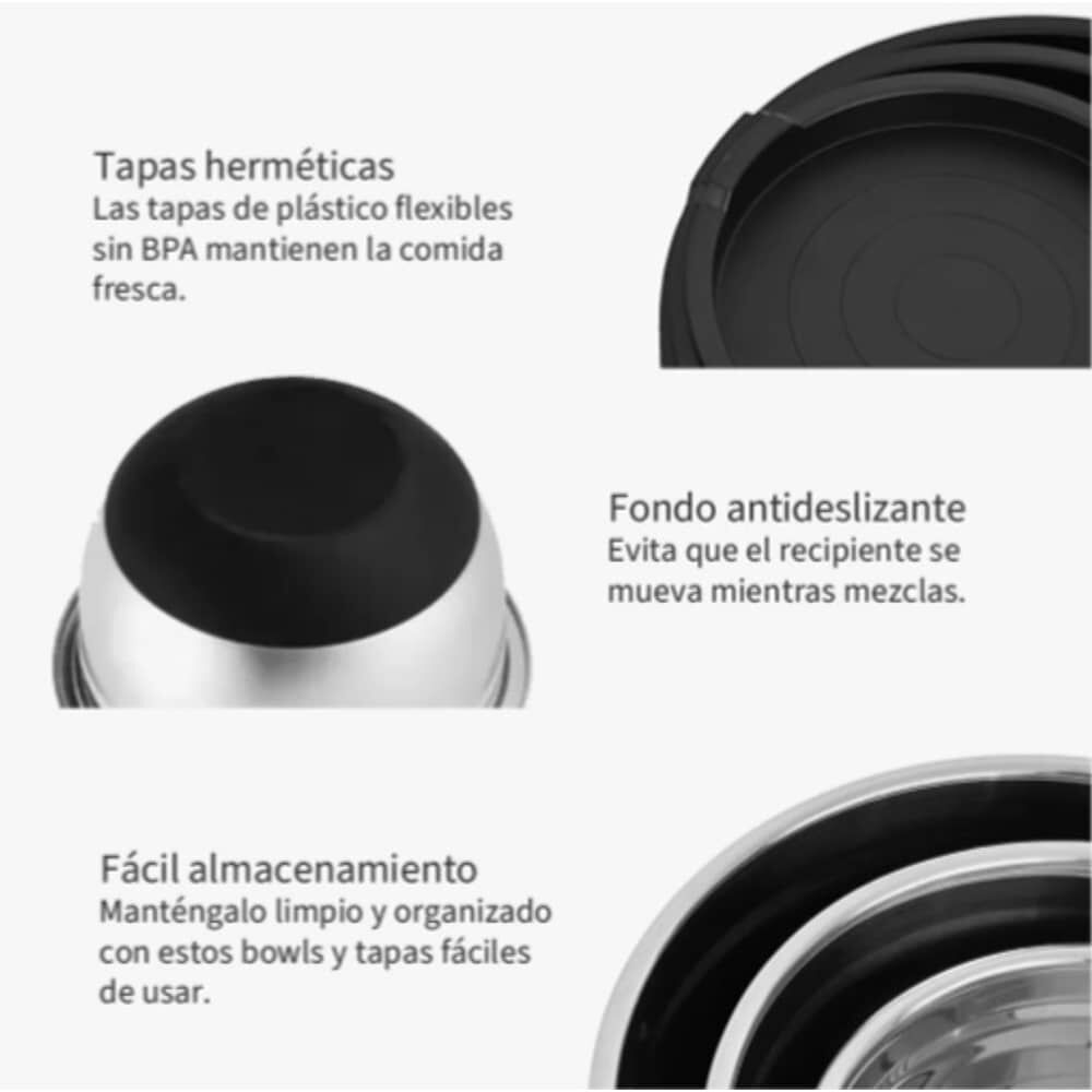 Set 3 Bowls Con Tapa Acero Inoxidable Antideslizante Simplit image number 5.0