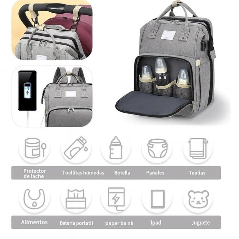 Mochila 3 En 1 Pañalera Cuna Y Mudador Portátil Para Bebés image number 7.0