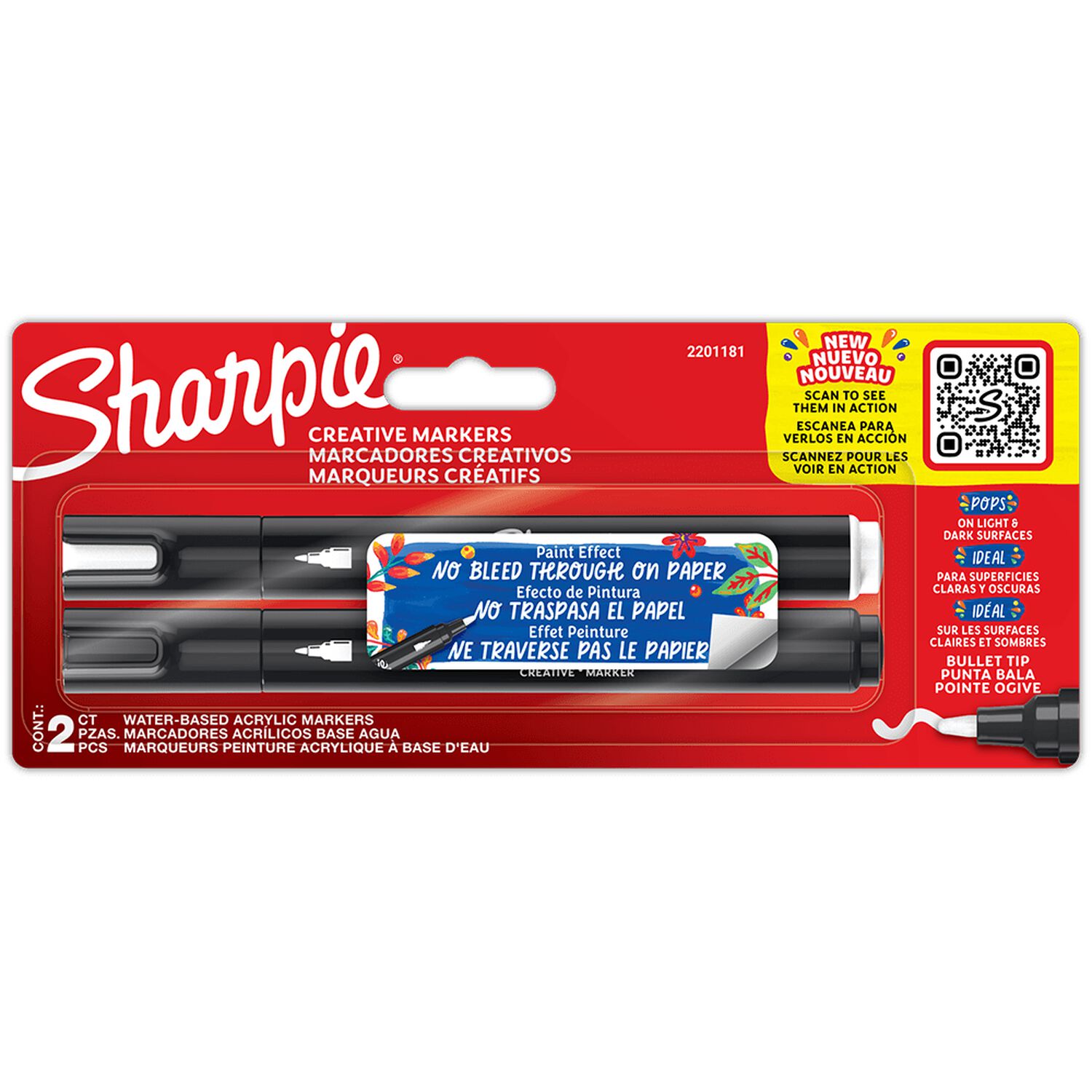 Sharpie 2 Marcadores Acr&iacute;licos Punta Bala Colores Blanco Y Negro image number 0.0