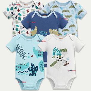 Pack 5 Bodys Manga Corta 100% Algod&oacute;n Tedmimak Ni&ntilde;o Blue Croc Jungle