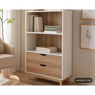 Librero Florencia 2 Cajones 4 Espacios Natural Blanco 117 Cm