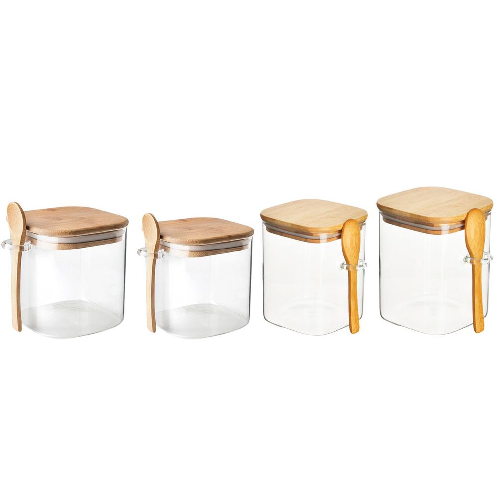 Set 4 Frascos Hermeticos Repostero Tapa De Bambu Y Cuchara image number 0.0