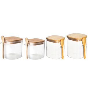 Set 4 Frascos Hermeticos Repostero Tapa De Bambu Y Cuchara