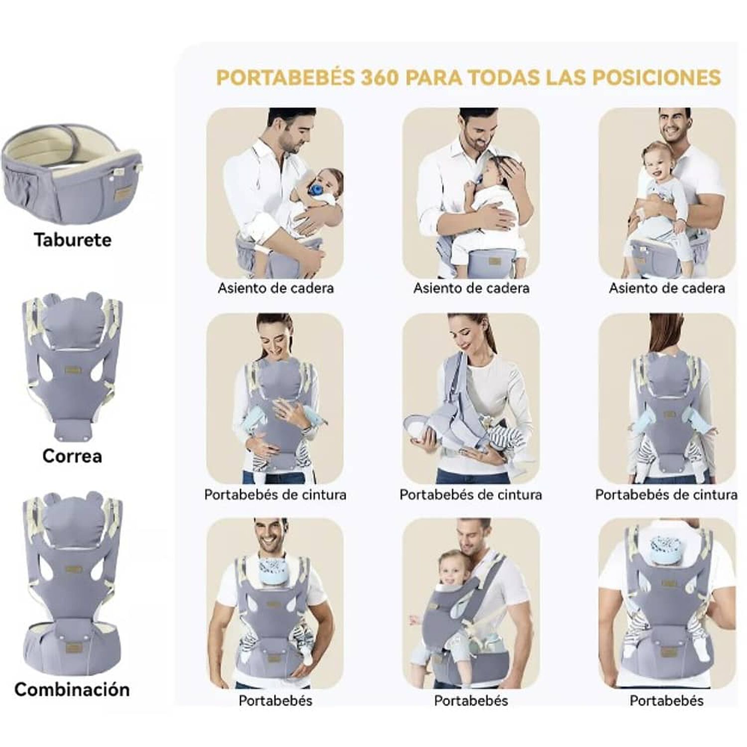 Mochila Portabeb&eacute;s Ergon&oacute;mica 3 En 1 Con Capucha Sill&iacute;n image number 3.0