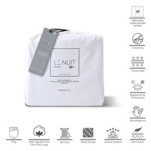 S&aacute;banas King 300 Hilos Algod&oacute;n Pima Peruano Percale Liso Bco