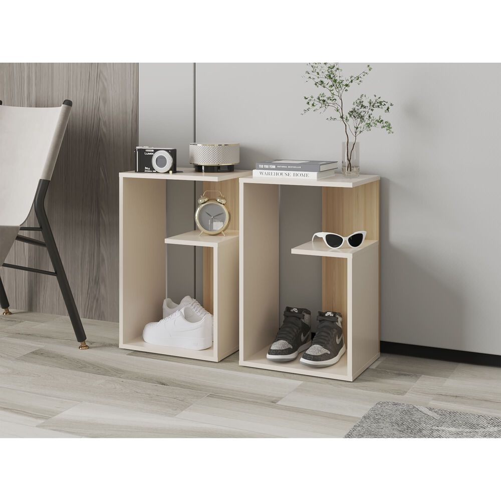 Mesa Lateral 63,4x39,8x30 Cm Beige Y Caf&eacute; Claro image number 6.0