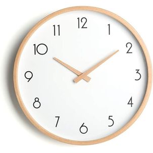 Reloj De Pared Redondo Madera Clara Silencioso 29 Cm