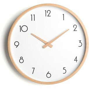 Reloj De Pared Redondo Madera Clara Silencioso 29 Cm