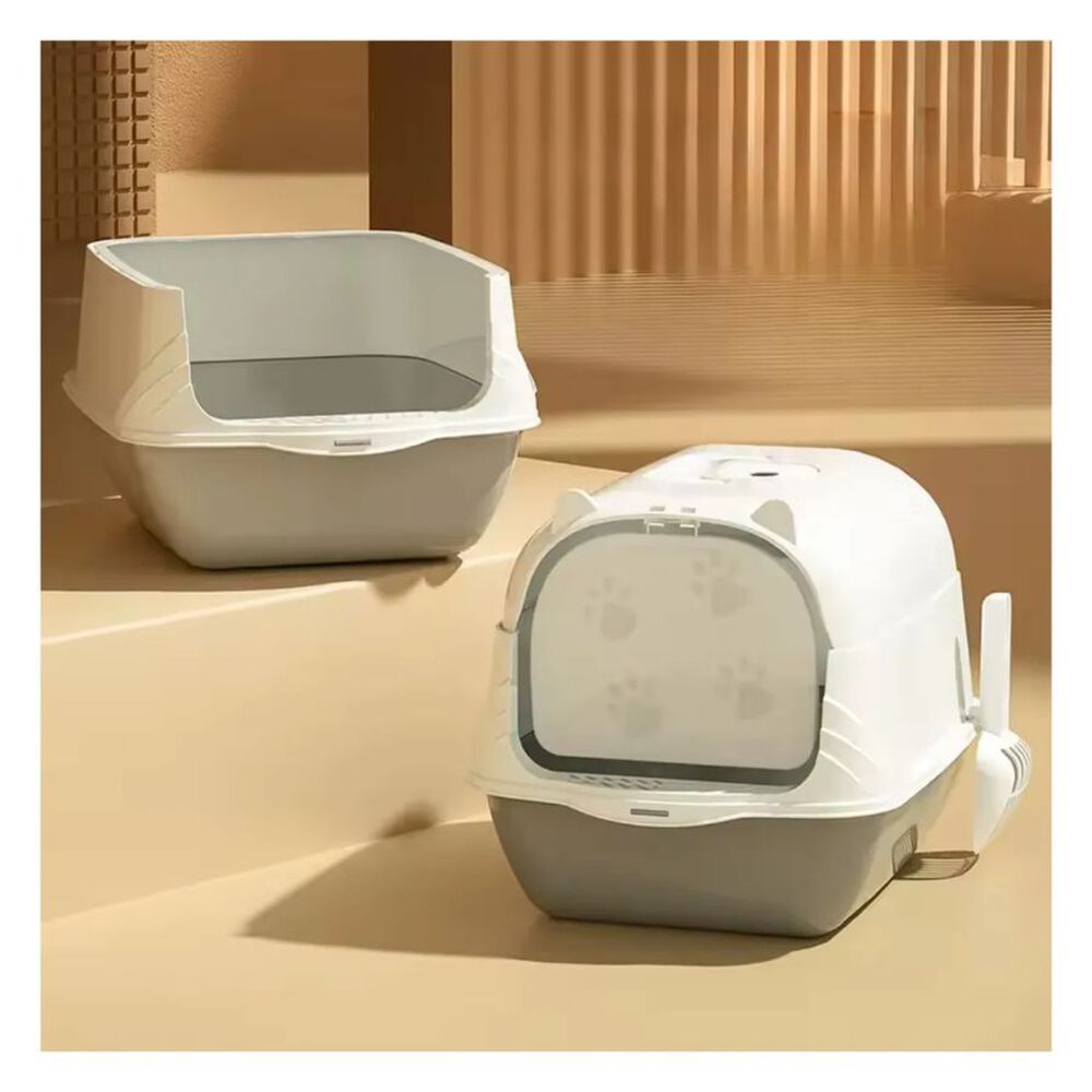 Arenero Ba&ntilde;o Sanitario De Gatos Tapa Plegable Grande Gris image number 2.0